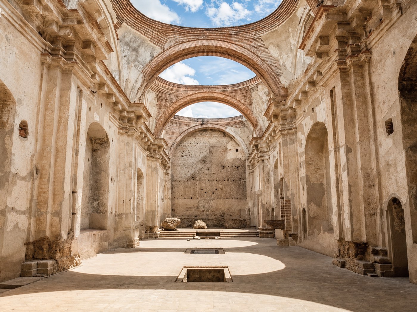 The ruined cathedral nave, five minutes from the plaza